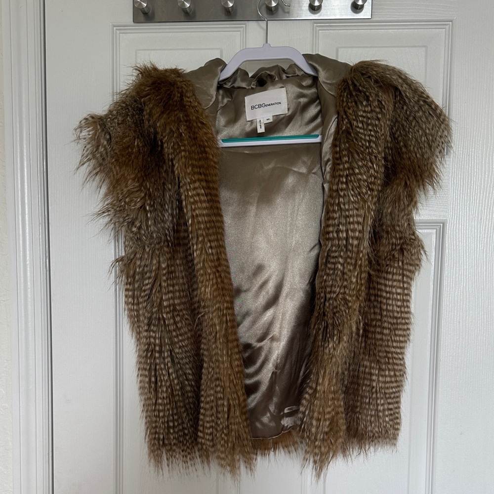 BCBGMaxAzria Textured Brown Fur Vest